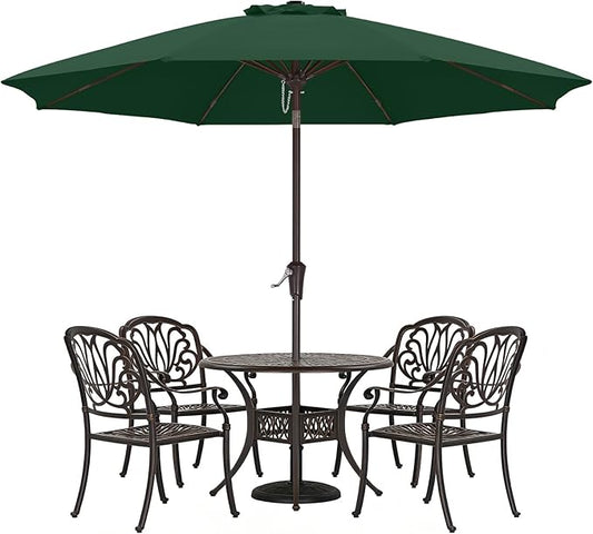 ABCCANOPY 9FT Outdoor Patio Umbrella, 8 Ribs Table Umbrella w/Crank for Easy Set Up, Suitable for Garden, Lawn, Deck & Backyard (Forest Green)