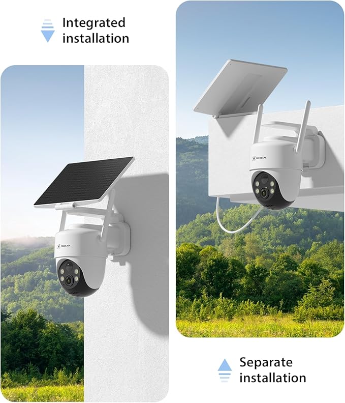 COCOCAM 4K 8MP Security Camera Outdoor Wireless WiFi with 5W Adjustable Solar Panel, 10000mAh Battery, AI Recognition, PIR Human Detection, 355° P 90°T, Two-Way Audio, 2.4GHz WiFi, Cloud, IP66