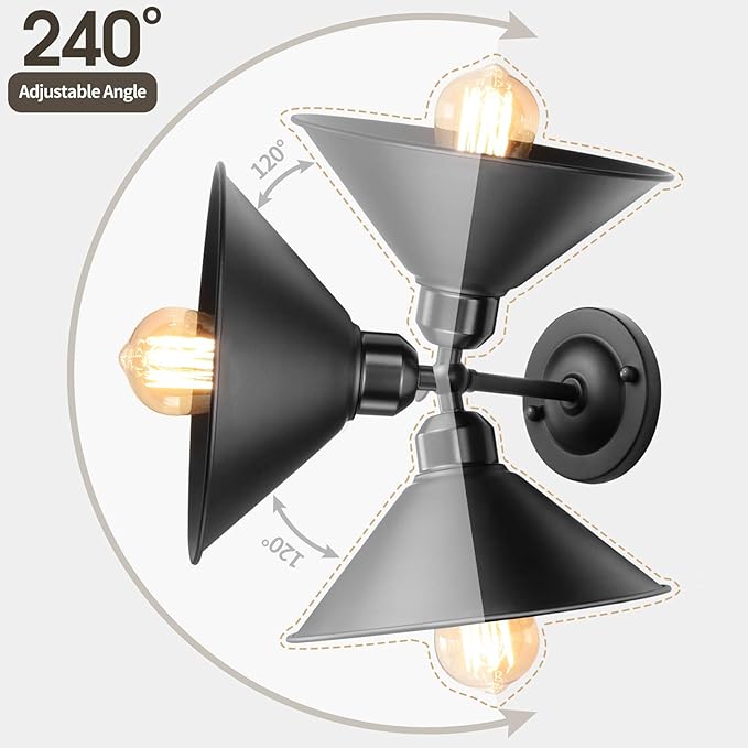 Plug in Wall Sconce, Black, Antique Swing Arm Vintage Industrial Light Fixture, Wall lamp with Plug in Cord On Off Switch E26 Base for Bedroom Bathroom Kitchen 2 Pack