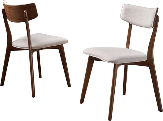 Christopher Knight Home Abrielle Mid-Century Modern Dining Chairs with Rubberwood Frame, 2-Pcs Set, Light Beige / Natural Walnut