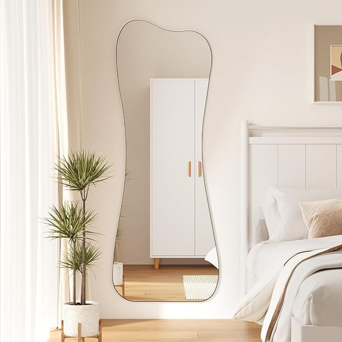 QDSSDECO Full Length Mirror with Bracket 63"x24" Irregular Wall Mirror Vase Frameless for Living Room Bathroom Bedroom Entryway Decor