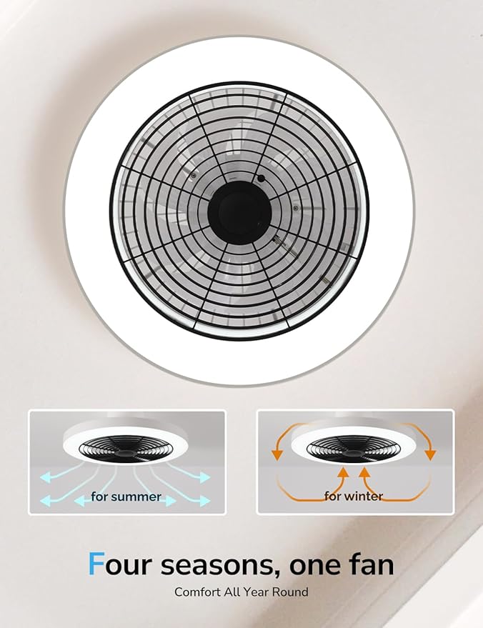 Orison Ceiling Fans with Lights, Low Profile Ceiling Fan with Lights and Remote, 6 Wind Speeds Smart Flush Mount Ceiling Fan for Bedroom, Kids Room and Living Room 19.7" (Black)