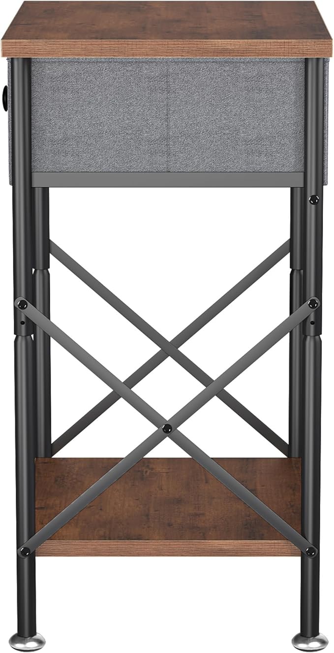 VECELO Modern Versatile Nightstands X-Design Side End Table Night Stand Storage Shelf with Bin Drawer for Living Room Bedroom, Set of 2 (Brown)