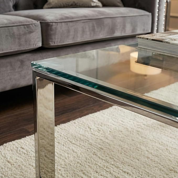Cortesi Home Remi Contemporary Glass Coffee Table with Chrome Finish