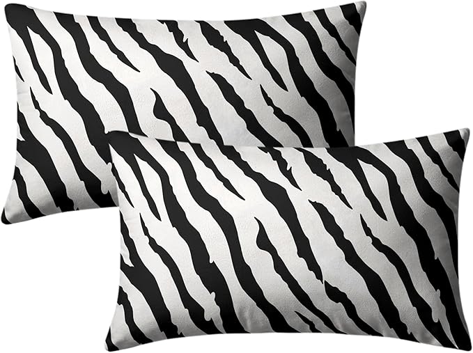 Zebra Pillow Covers Zebra Striped Pattern Rectangle Pillow Case 12x20 Black and White Lumbar Throw Pillow Covers for Bedroom Living Room Sofa Set of 2