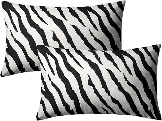 Zebra Pillow Covers Zebra Striped Pattern Rectangle Pillow Case 12x20 Black and White Lumbar Throw Pillow Covers for Bedroom Living Room Sofa Set of 2