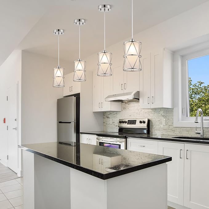 5.4"×7.9" Pendant Light with Frosted Glass, Modern Pendant Lights Kitchen Island, Brushed Nickel Pendant Light Fixtures, Cylindrical Pendant Lighting for Kitchen Island, Dining Room, Foyer
