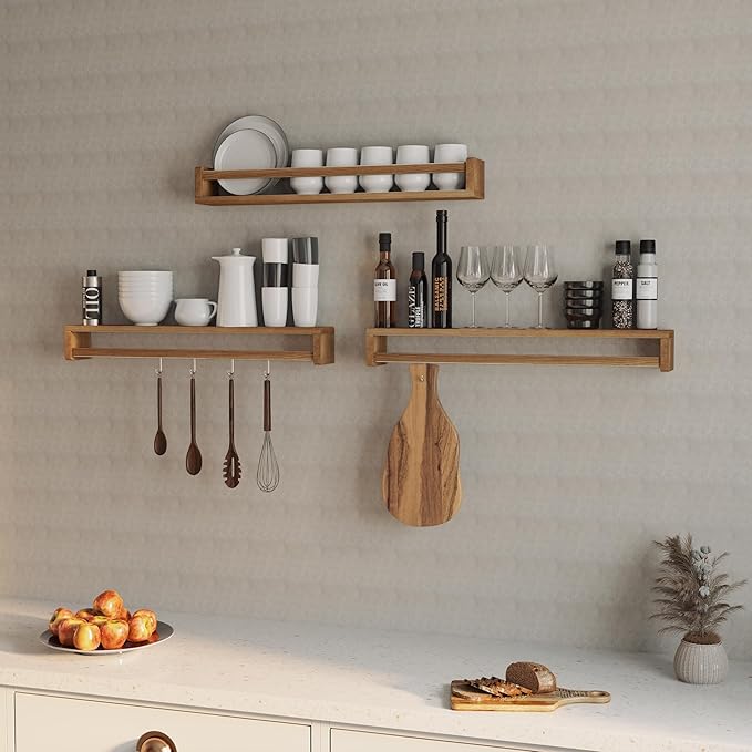 Heimlove Nursery Floating Shelves, Solid Wood Nursery Book Shelves for Wall, 32 inch Bookshelf for Kids, Mounted Shelves for Books,Toys and Decor Storage, Set of 3