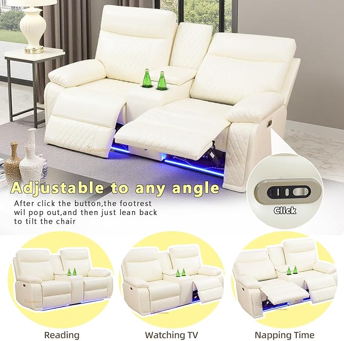 A Ainehome Power Loveseat Recliner Sofa Set, Electric Reclining Loveseat with LED Lights, Home Theater Reclining Sofa Loveseat, 2 Seater Reclining Couch for Living Room, RV, Office