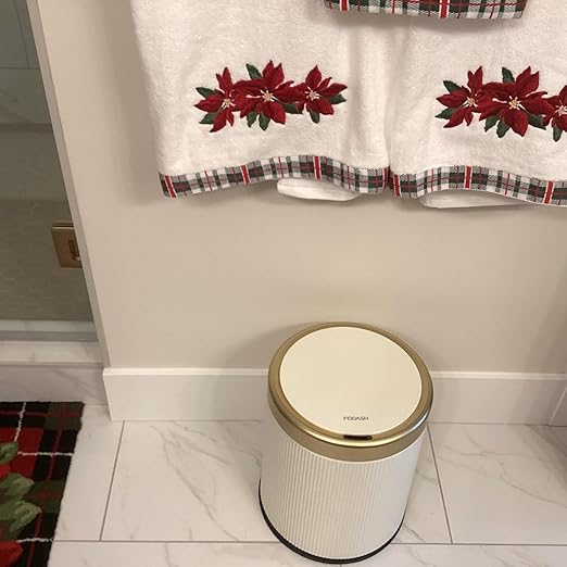 URALFA Automatic Motion Sensor Bathroom Trash Can with Lid, Touchless Trash Bin, Smart Dog Proof Garbage Can, Small Waste Basket for Toilet, Office, Bedroom, 2.8 Gallon, Cream White