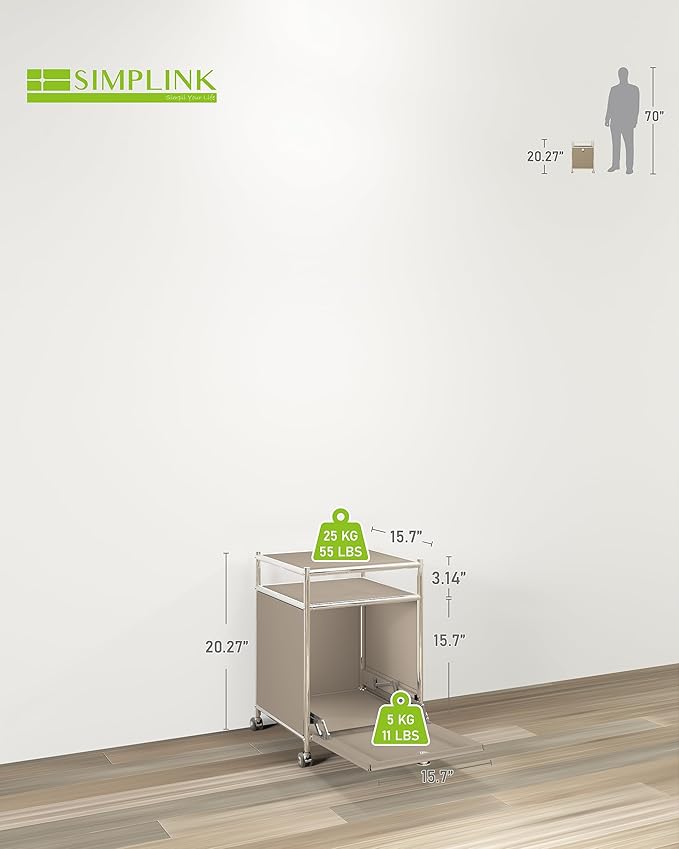 Elegant Matte Storage Cart with 22.8" Height - Perfect Side Table, Night Stand - Large Capacity with Flap Door, Detachable Wheels - Ideal for Home, Office, Bedroom, Kitchen (Taupe)