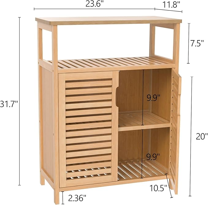 Bathroom Storage Cabinet, Freestanding Floor Cabinet with 2 Doors and Top Shelf for Kitchen, Entryway, Living Room