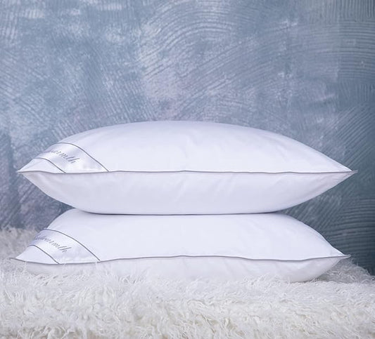 Set of 2 Goose Feather Down Cooling Pillow for Back, Stomach or Side Sleepers 2 Pack,100% Cotton Cover Standard Size(20X26IN) Gussted White