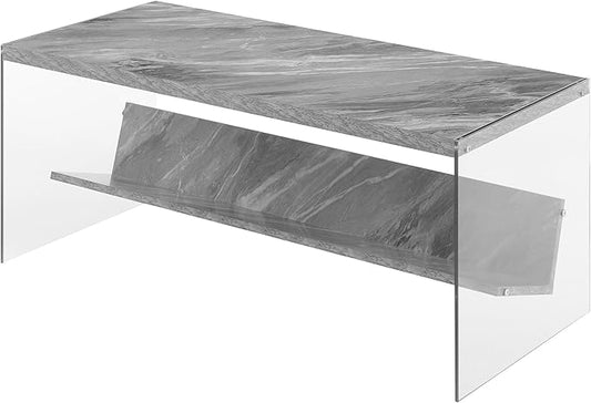 Convenience Concepts SoHo Glass Coffee Table 40" - Modern Living Room Table with Storage Shelf, Contemporary Coffee Table for Family Room, Gray Faux Marble