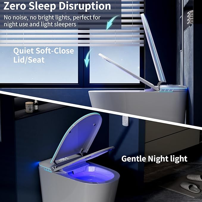 Smart Toilet with Bidet Built in, Bidet Toilet with Heated Seat and Night Light, Modern Tankless Toilet with UV for Bathroom, One Piece Toilets with Soft Close, Dryer, Foot Sensor, Auto Lid&Seat