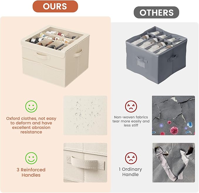 PHINOX Shoe Organizer for Closet, Fits 12-24 Pairs, Shoe Storage Bins with Clear Cover and Reinforced Handles, Foldable Shoe Storage Organizer, Space Saving Shoe Holder for Wardrobe, 1 Pack Beige