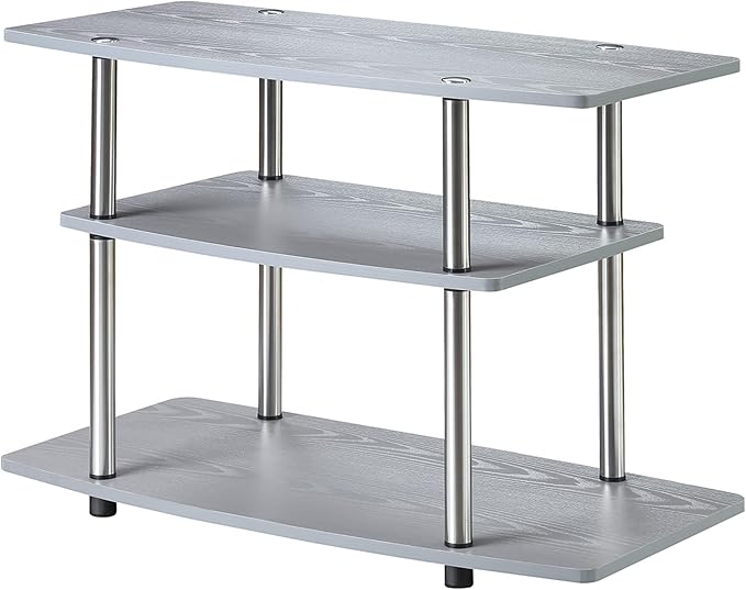 Convenience Concepts Designs2Go No Tools 3-Tier TV Stand 31.5" - Entertainment Center for TVs up to 37 Inches, Modern TV Console with Shelves for Living Room, Family Room, Gray
