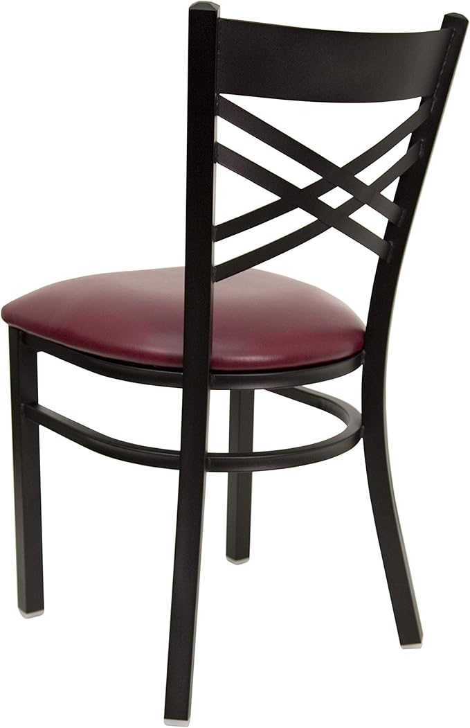 Flash Furniture 2 Pack HERCULES Series Black ''X'' Back Metal Restaurant Chair - Burgundy Vinyl Seat