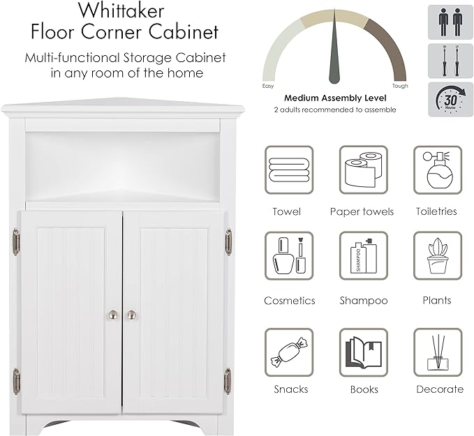 UTEX Bathroom Corner Storage Cabinet, Small Floor Corner Cabinet with Doors and Adjustable Shelves, Freestanding Narrow Storage Organizer for Bathroom, Kitchen, Living Room, White | Floor Corner Cabinet, Doors, Adjustable Shelves, Freestanding, Narrow ...