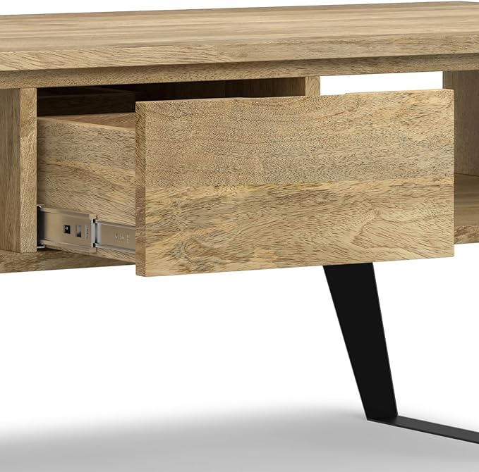 SIMPLIHOME Lowry Solid Mango Wood and Metal 48 inch Wide Rectangle Modern Industrial Coffee Table in Natural for the Living Room and Family Room