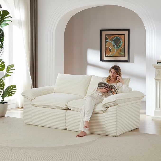 80-Inch Boneless Love Seat Couches in a Box, Modern 2 Seat Floor Modular Foam Cloud Sofa Corduroy Loveseat Couch W/Pillow-top Armrests for Home Apartments Bedroom