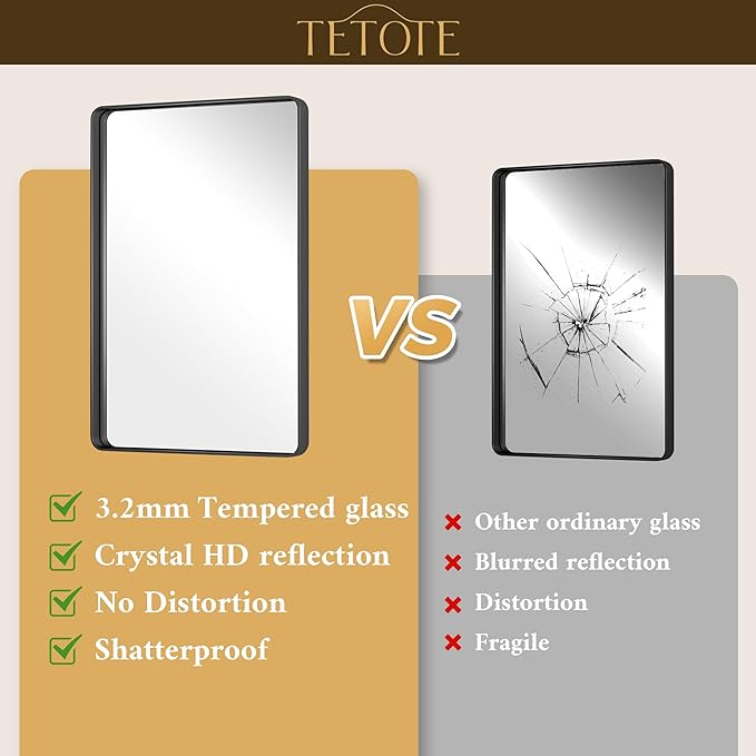 TETOTE Black Mirror 40 x 24 Inch Matte Black Bathroom Mirrors, Tempered Glass, Modern Farmhouse Wall Mounted Mirror for Decorative(Horizontal/Vertical)