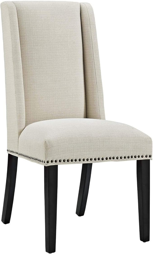 Modway Baron Modern Tall Back Wood Upholstered Fabric Two Dining Chairs in Beige
