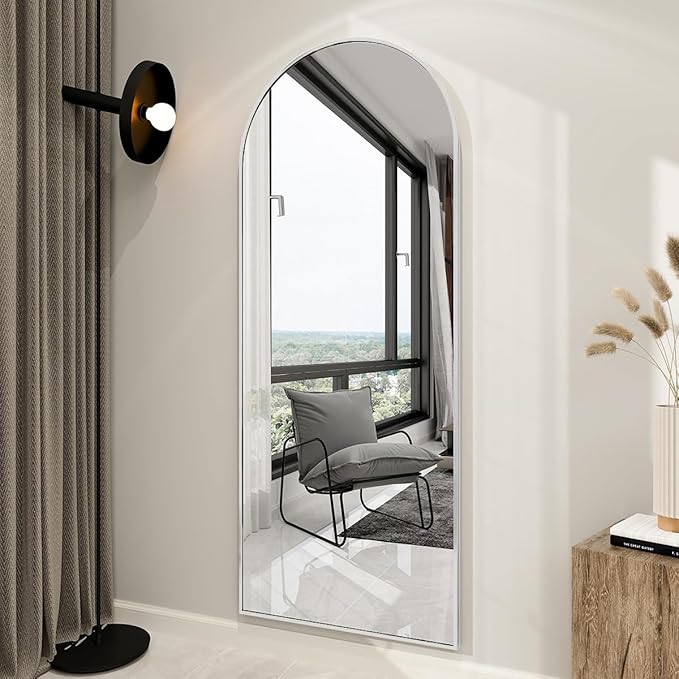 BEAUTYPEAK 65"x24" Arch Full Body Floor Mirror, Full Length Mirror Hanging or Leaning Arched-Top, Wall Mirrors with Stand for Bedroom, Dressing Room, Silver