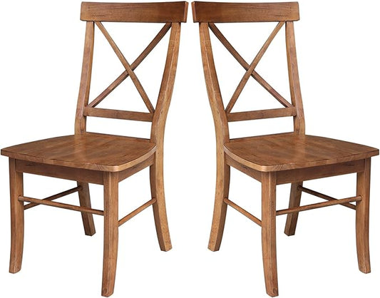 IC INTERNATIONAL CONCEPTS Set of Two Solid Wood X-Back Chairs in Distressed Oak