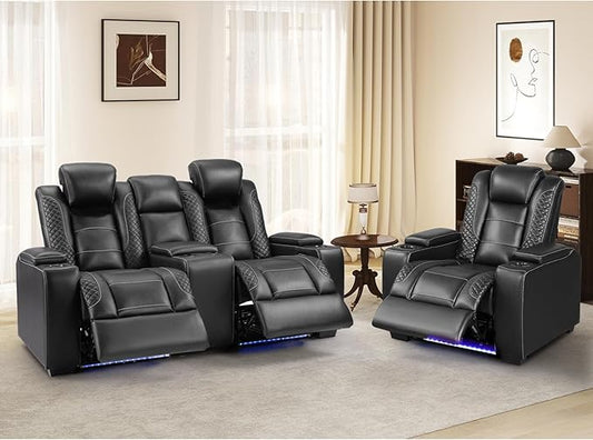 ANJ Recliner Sofa Set,Faux Leather Power Reclining Living Room Furniture Set, Included Recliner Chair and Reclining Loveseat