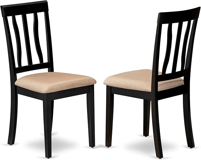East West Furniture ANC-BLK-C Antique Dining Chairs - Linen Fabric Upholstered Wood Chairs, Set of 2, Black