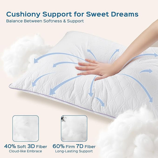 JOLLYVOGUE Single Pillow King Size, Bed Pillow for Side, Back, and Stomach Sleepers, Down Alternative Filled Pillows, Luxury Hotel Quality and Machine Washable, 38" x 20", 1 Pack