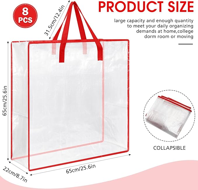 8 Pcs Clear Wreath Storage Bags 26 Inch St. Patrick's Garland Container Door Garland Holiday Wreath Storage Holder with Handle and Zipper Heavy Duty Plastic Packing Totes(Red)