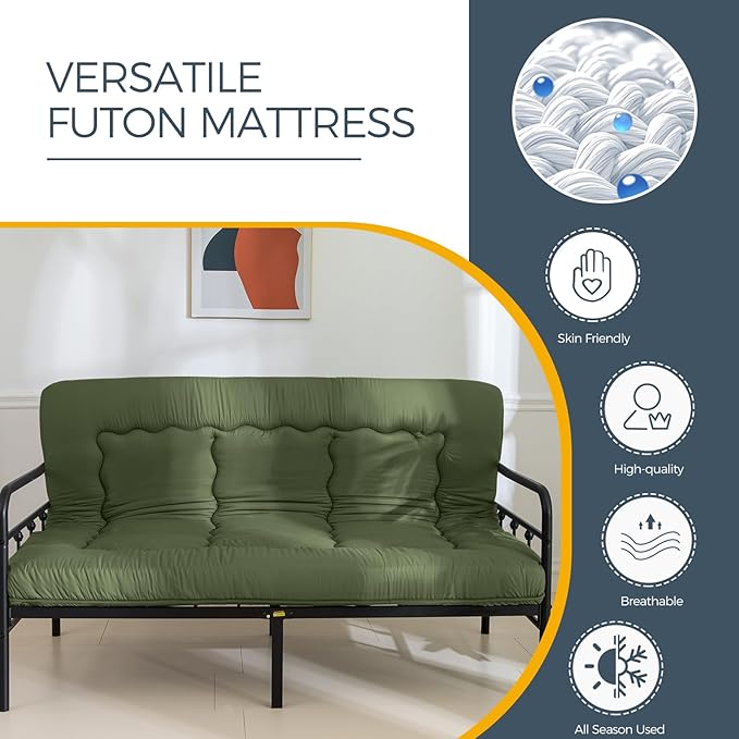 MAXYOYO 6" Extra Thick Japanese Foldable Tatami Pad Mattress for Adults & Guests, Olive Green, Twin