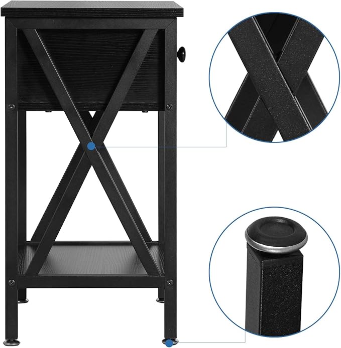 VECELO Nightstands Set of 2,End Tables with Storage Shelf&Fabric Drawer,Side Tables for Bedroom,Living Room,Small Spaces,Black