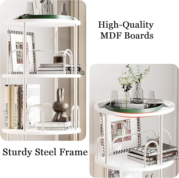 6 Tier Rotating Bookshelf, 360 ° Display Stackable Spinning Bookshelf Tower, Narrow Space Saving Tall Floor Standing Swivel Bookcase Corner Storage Organizer for Bedroom, Living Room