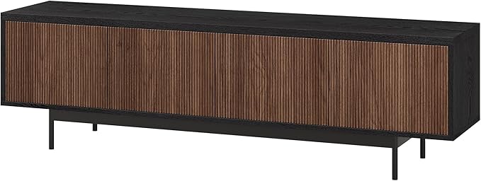Henn&Hart Fluted TV Stand for TVs up to 75" with 2 Open-Concept Ribbed Storage Cabinets for Living Room, Family Room, or Office, Natural/Medium Walnut