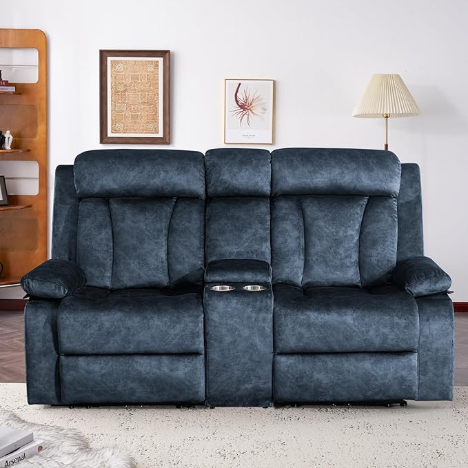 Power Loveseat Recliner Sofa with Heat and Massage, Double Recliner Loveseat with Console, RV Recliners-Wall Hugger Reclining Couch with USB & Type C for Living Room, RV,Home Theater | Heat and Massage, Cup Holder