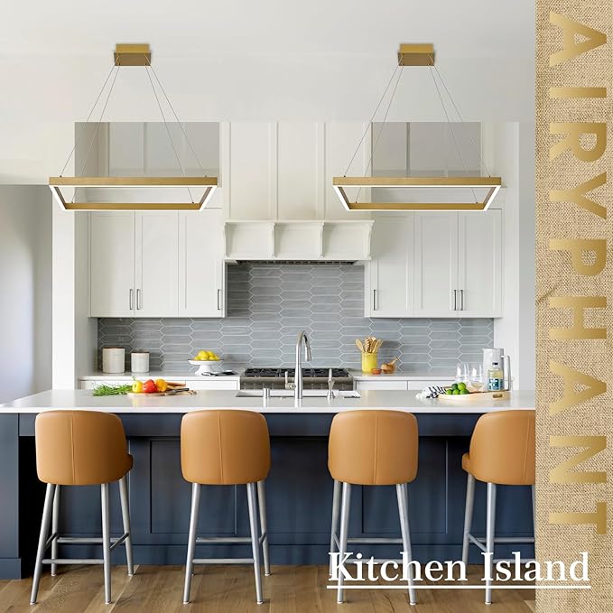 Modern LED Pendant Light, Gold LED Chandelier 24" Rectangle Chandelier for Dining Room Dimmable Modern Chandelier Flush Mount Pendant Light for Living Room Kitchen Office, 3000-6500K