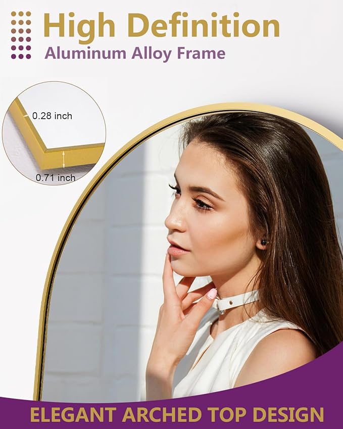 71"x26" Arched Full-Length Mirror with Explosion-Proof HD Glass - Oversized Floor or Wall-Mounted Full Body Mirror for Bedroom, Living Room, and Cloakroom (Gold)