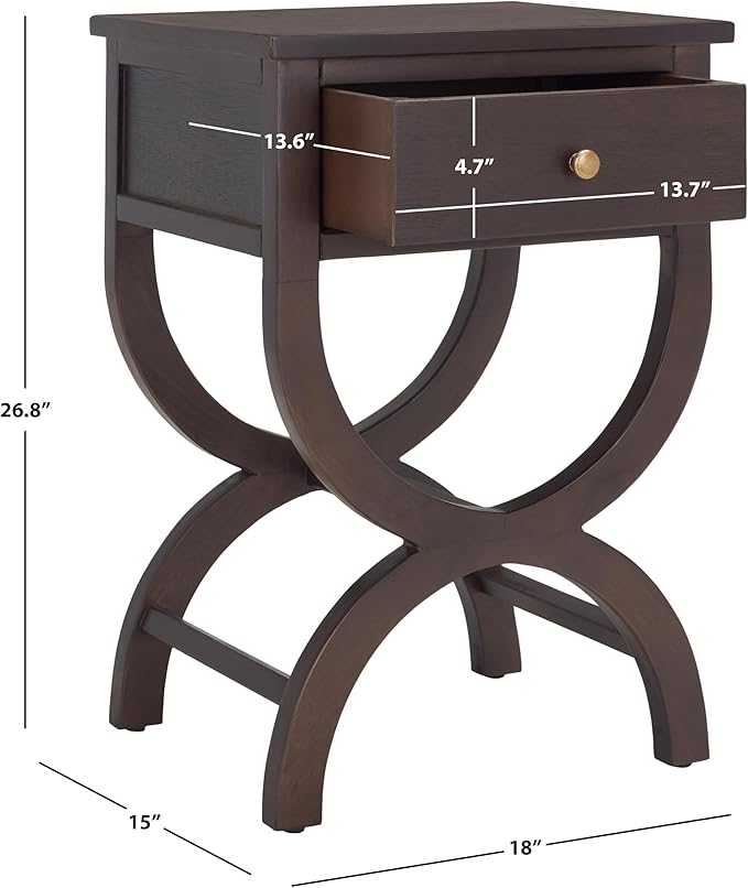 SAFAVIEH Home Collection Maxine Walnut Brown 1-Drawer Accent Table Nightstand Bedside Accent Table (Fully Assembled)