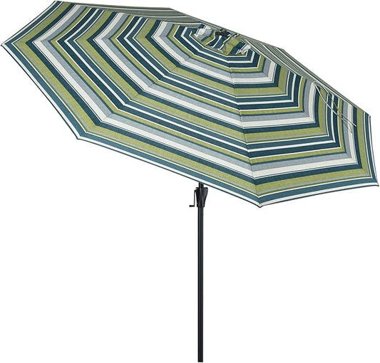 Tempera Striped Patio Umbrellas Outdoor Table Market Umbrellas with Crank & Pust Button Tilt|Auto-Tilt, 8 Steel Ribs, High Color-Fastness Canopy