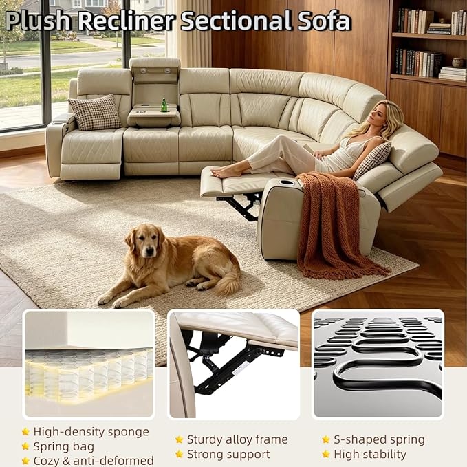 Power Reclining Sectional Sofa Set with LED, Living Room Furniture Sets, Leather Recliner Couch for Living Room/Home Theater, Sectional Couch and Chair with 3 Recliners, USB Port/Hide-Away Storage