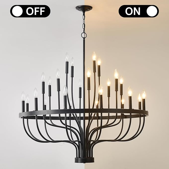 HHR 40-Inch Farmhouse Foyer Chandelier Entryway High Ceiling 24-Light, Candle Chandelier Light Fixtures Modern Black Chandeliers for Dining Room Bedroom Hallway Kitchen Living Room