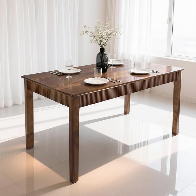 39" Solid Wood Dining Room Table for 2-4,Modern Farmhouse Rectangular Kitchen Real Wooden Table,Mid Century Fluted Design Furniture Desk for Home,Small Space,Apartment,Living Room Walnut