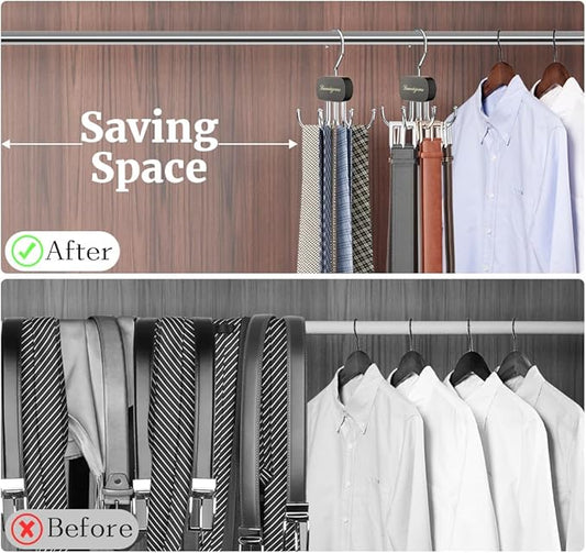 Belt Hanger, Belt Organizer for Closet,Rotatable Tie Rack,Belt Holder,Hanging Closet Storage Hook for Belt, Bra, Tank Top, Tie, Scarf, Purse,1PCS,Black