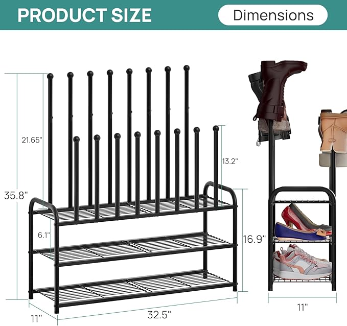 Tall Boot Rack, Long Boot Rack Organiser, Tall Boots with Shoe Rack for Closet, 3-Tier Shoe Shelf Storage Organiser for Entryway