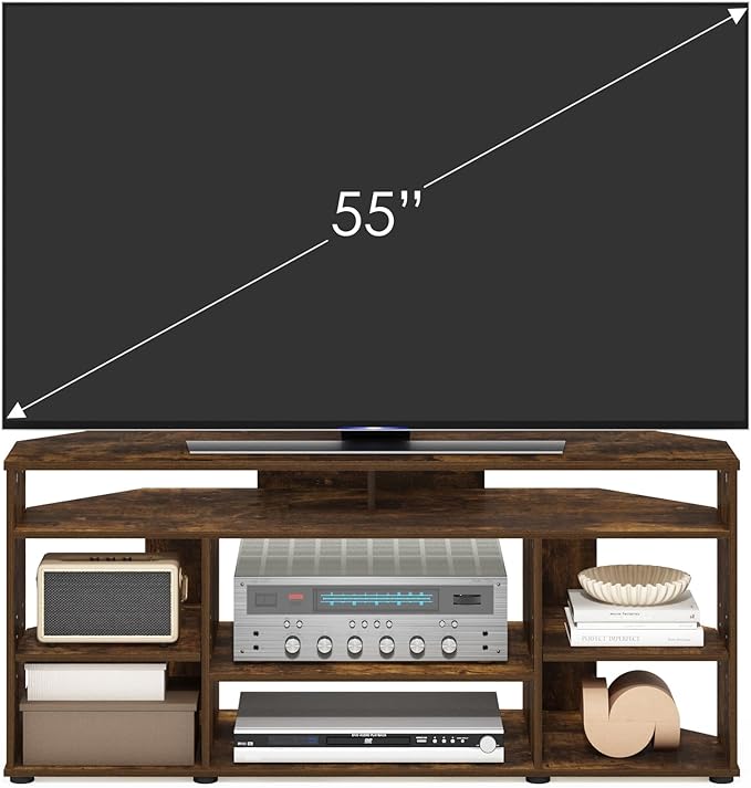 Furinno Jensen TV Stand, Corner Entertainment Center, TV Console for TV up to 55 Inch, for Living Room, Bedroom, Amber Pine