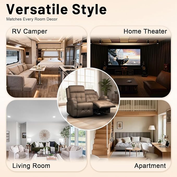 Reclining Loveseat, Wall-Hugger Loveseat Recliner Design with USB/Type C Charging & Storage & Cupholder, Pebble-Weave Fabric Recliner Sofa Couch for Living Room, Home Theater & RV Use