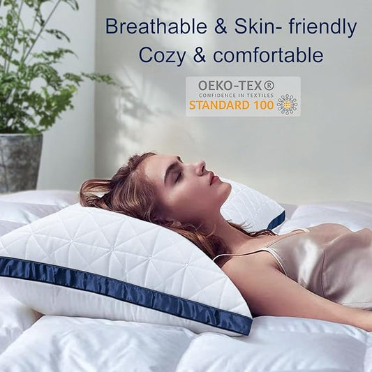 Pillows Queen Size Set of 2, Queen Pillows 2 Pack, Cooling Hotel Luxury Pillow for Bed Sleeping, Supportive Breathable Down Alternative Gusseted Pillow for Side Stomach or Back Sleepers